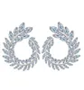 Elegant Hoop jewelry Earrings Leaf Circle AAA Cubic Zirconia Copper White CZ Earring For Women Party Diamond Graceful earrings Bri7478814