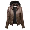 Winter Kraag met capuchon PU kunstleer Jassen Fleece Warm Dames Luxe Jas Zwart Roze Rood Biker Bontjas 231226