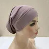 Abbigliamento etnico Cappello musulmano Turbante Tessuto filettato Berretto islamico a strisce Hijab TUBO