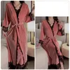 Women's Sleepwear Women Warm Velour Homewear Long Kimono Robe Cami Burgundy Bathrobe Set Sexy Nightgown Winter Suit Loungewear