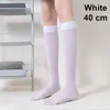 Meias femininas bonito branco sexy náilon sólido apertado moda kawaii meias cosplay cor alto joelho lolita longo preto