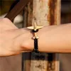 Модные золотые браслеты с якорем в виде самолета из нержавеющей стали с винтажным браслетом из натуральной кожи для мужчин и женщин, ювелирные изделия Charm269Z