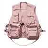 Classic Multi Pocket Tactical Vest Coat Japanese Couple Workwear Hip Hop Streetwear Pink Single Button Sleeveless Jackets 231226