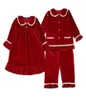 Boutique Fashion Velvet Fabric Toddler Sleep Dräkt Jul Baby Pyjamas Set Lace Girls Sleepwear 2109135707098
