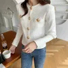 Kvinnors stickor French Style Short Knitwear Female 2024 Autumn Light Blue Sweater Coat Topps Women mode All-Match långärmad stickad kofta