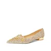 Women Shoes Low-heeled Dress Banquet Crystal Sequins Wedding Shoes Gold Pointed Female Bride Shoes Zapatos De Mujer 231226