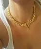 Summer Fashion High Quality 9mm Cuban Link Chain Toggle Clasp Gold Color Trendy European Women Choker Halsband Pendant Neckor7926745