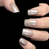 False Nails Light Gray Glitter Medium Short Squoval Glossy Press On Shimmer Gift Stickers Acrylic Daily Square