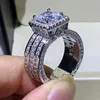 925 Sterling Silver Relleno Princesa Corte Whie Topaz Cz Diamond Party Eternity Women Boded Ring Gift262u