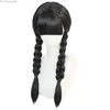 Pruiken Synthetische pruiken Synthetische pruiken Anogol Wednesday Addams Cosplaypruik Film The Family Lang Zwart Vlechten Haar met pony voor Halloween