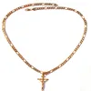 24K Solid Yellow Gold GF 6mm italiensk Figaro Link Chain Halsband 24 Kvinnor Mens Jesus Crucifix Cross Pendant2302