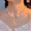Anhänger Halsketten Fnaf Hochwertige Süßwasserperlen Halskette Frauen Feine Weiße Rose Blume Collares Para Mujer
