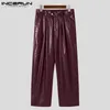 Przystojne dobrze pasujące męskie spodnie Patent skórzane długie spodnie Inderun Male Party Klub nocny Klub wysokiej talii S-5xl 231226