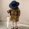 Kids Winter Grid Jackets SP Brand Girls Woolen Double-breasted Baby Boy Long Trench Coat Lapel Child Outerwear Plaid Wool Coats 231225