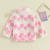 Wallarenar Kids Toddler Girl Valentine's Day Outfits Heart Print Fleece Coat Long Sleeve 1 4 Zipper Stand Collar Jacket 231225