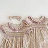 Syster outfit sommarflicka baby romper småbarn flickor broderi klänningar spädbarn barn bomull kort ärm enstycke 231226