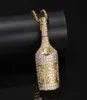 New Hip Hop Gold Silver Whisky Bottle Pendant Necklace Micro Pave Zircon Iced Out Jewelry Man Women Gift3000676