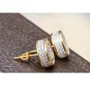 12mm Iced Out Bling Cz Round Earring Gold Silver Color Plated Stud Earrings Screw Back Fashi4091310