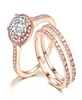 New Fashion squisito colore oro rosa tre pezzi anelli di barretta di cristallo impostati per le donne riempito zircone anello gioielli festa di nozze 20204931470