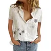 Женские футболки 2023, весенняя свободная женская рубашка с отложным воротником и коротким рукавом на пуговицах с цветочным принтом, милая летняя женская одежда