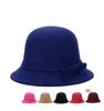 Chapeaux à bord avare femmes dames hiver Vintage élégant Fedoras laine nœud papillon feutre chapeau Cloche seau Caps5603698