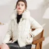 Real Fox Fur Collar Winter Women White Duck Down Jacket Ladies Short Warm Puffer Coat Female Loose Vintage Parka Outerwear 231226