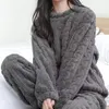 Women Warm 2 Piece Sets Thicken Velvet Ribbed Fleece Set Pullover and Pants Casual Pajama Sets Women Autumn Winter 231226
