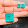 Earrings & Necklace Luxury Square Paraiba Tourmaline Jewelry Set For Women Fusion Stone Green Wedding Anniversary Gifts CZ227q