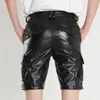 Zomer Dun Gedeelte Zwarte Stretch Leren Shorts Heren Werkstijl Rood Wit Blauw PU Broek Mannelijke Fivepoint 2940 42 231225