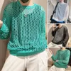 Men's T Shirts Men Long Sleeve Top Hip Hop Mesh Fishnet Clubwear Solid Color Round Neck See-through Pullover For