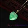 Jade Heart Necklace Pendant Stone 925 Silver Natural Fashion Charm Halsband gröna lyxiga smycken tillbehör man verklig jadeite255w