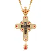 Naszyjniki wiszące 2023 Krzyż piersiowy prawosławny Jezus Greec Crucifix Wiselanty Wyjątany złoty naszyjnik z czerwonym kryształem