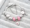 Vente en gros - Charme européen Perles de verre rose Bracelet Bracelet cadeau de la Saint-Valentin Convient au style Jewelry3327216