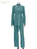 Clacive Sonbahar Yeşil Pileli Pantolon Seti Bodycon Slit Trosuer Takım Moda Dantel Up Uzun Kollu Blazer 2 Parça Setler Kadın Kıyafetler 231225