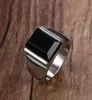 Grande bague en pierre noire pour hommes, anneaux gothiques Punk pour hommes, en acier inoxydable, bijoux de déclaration de fiançailles, taille américaine 90093021586528