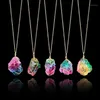 Rainbow Natural Stone Pendant Necklace Fashion Crystal Chakra Rock Necklace Gold Color Chain Quartz Long For Women Gift12744