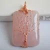 Pendentif Colliers Lucky Rose Quartz Cristal À La Main Fil Wrap Arbre Bijoux Pour Femme Cadeau S646