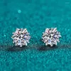 Stud Earrings Silver Total 2 Carat Excellent Cut Diamond Test Pass D Color High Clarity Moissnaite Snowflake 925 Jewelry263z