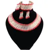 Mode mariage dubaï afrique Nigeria ensemble de bijoux africains collier rouge boucles d'oreilles Bracelet bague bijoux de mariée Sets7649023