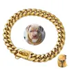 Husdjurskedja hundkrage koppel 14mm guld silver rose guld rostfritt stål halsband fransk bulldogg pitbull titanium stål kubansk kedja hund gåva 10/12/14/16/18/20 tum