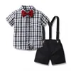 Clothing Sets Formal Boy Wedding Outfit Children Cotton Summer Set Black & White Plaid Top Kid Gentleman Suit Handsome 1 2 3 4 5 6 7Y