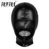 Máscaras Sexy Unisex Mens Mulheres Cosplay Máscara Facial Látex Metálico Brilhante Boca Aberta Buraco Chapelaria Máscara Facial Completa Capa para Role Play Costume