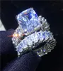 Vecalon Vintage Pierścienia Zestawy 925 srebrne srebrne księżniczka Cut Diamond Pierścienie weselne