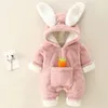 Bébé barboteuses hiver chaud corail polaire né bébé fille vêtements dessin animé lapin manteaux infantile combinaison animal salopette pyjamas 231225