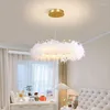 Lustres nordique chaud romantique chambre de princesse plume LED cristal couronne lampes moderne petite fille chambre salon lustre