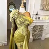 Olive Aso Ebi Prom Dresses for Special Occasions One Shoulder Mermaid Appliqued Lace Elegant Evening Dresses Promdress Second Recepetion Party Gala Gowns NL143