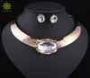 Uttalande Kvinnor Choker Halsbandörhängen Set Gold Color African Chunky Rhinestone Pendant Necklace Collar Smycken SETS2442509