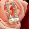 Classici orecchini a goccia lunghi in cristallo trasparente in argento sterling 925 a goccia gioielli da sposa per feste nuziali per donne intere296F