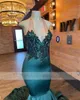 African Dark Green Halter Mermaid Prom Dresses for Black Girls 2024 Elegant Plus Size Birthday Party Sequined Lace Appliques Formella klänningar 322