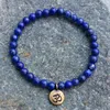 SN1106 Hela handgjorda pärlstrån 6mm Lapis Lazuli Natural Stone Pärlor Antik mässing Ohm Lotus Buddha Charm Armband336Q